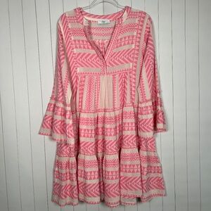 Devotion size M Ella short dress pink boho tiered bell sleeve cotton western